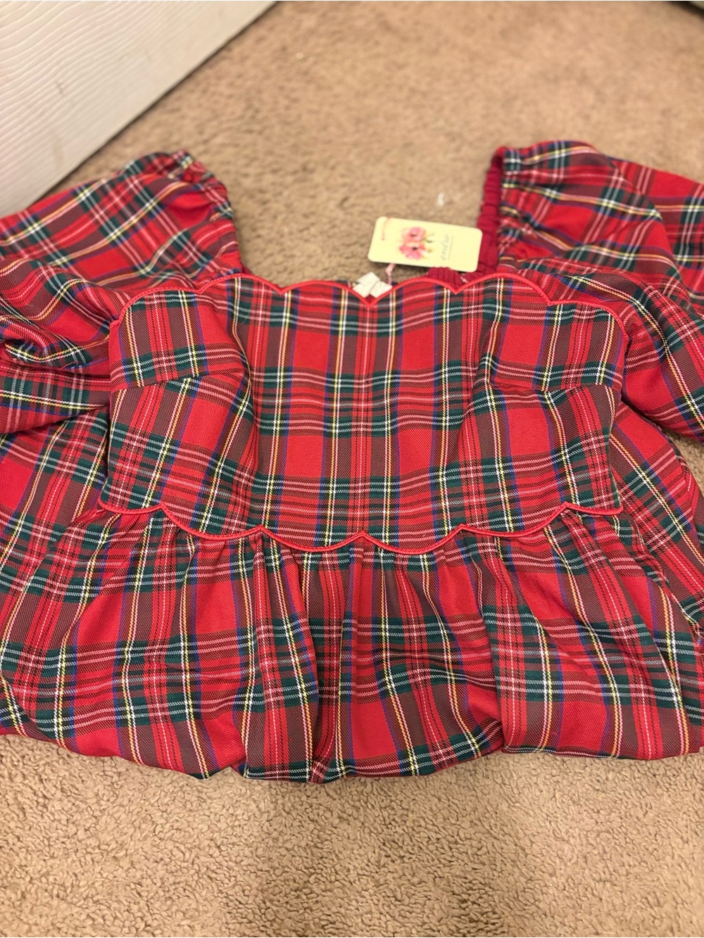 Red Plaid Peasant Top for Kids - Classic Holiday Style